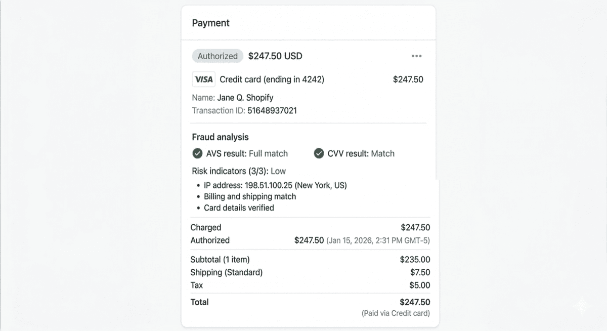 Exhibit B: Payment Verification — AVS/CVV Match